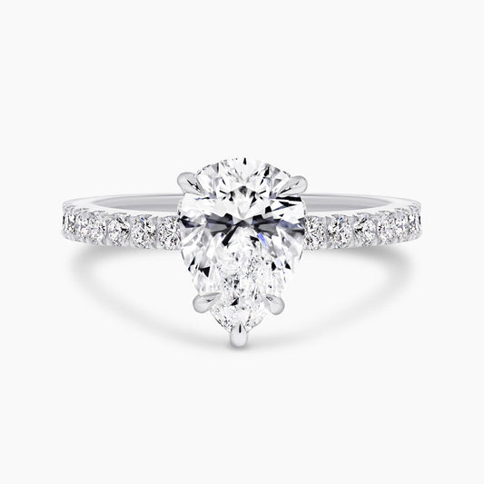 18ct white gold 1.51ct pear shaped diamond ring with diamond band