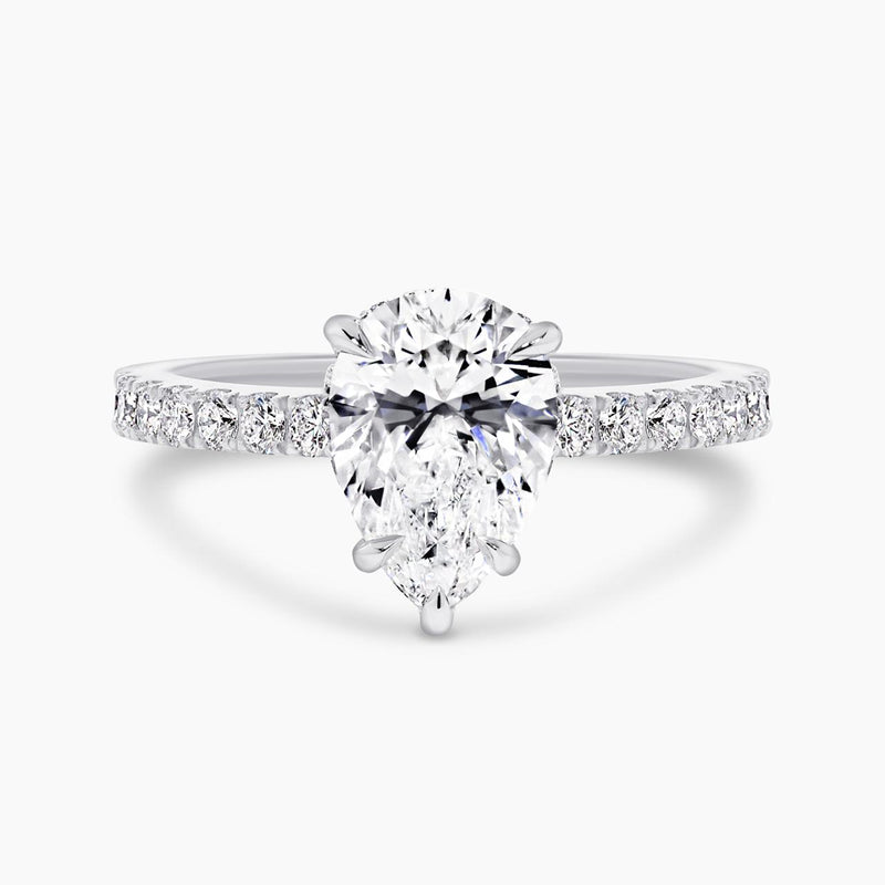 18ct white gold 1.51ct pear shaped diamond engagement ring with diamond band