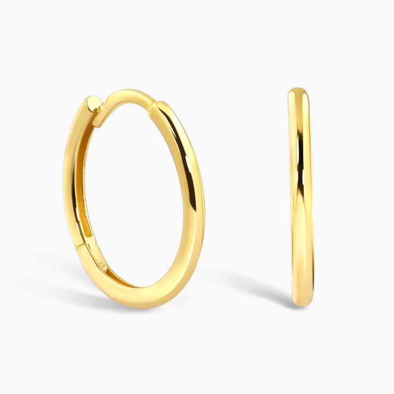 18ct yellow gold 12mm sleeper hinge hoop earrings