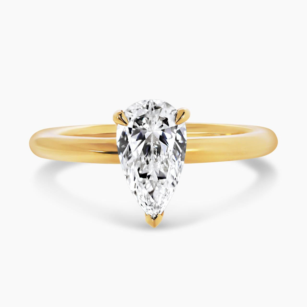 18ct yellow gold 1.09ct pear shaped diamond solitaire ring in a three claw setting