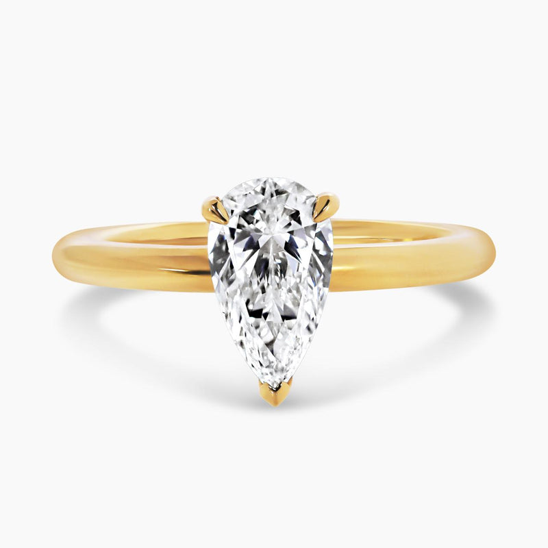 18ct yellow gold 1.09ct pear shaped diamond solitaire ring in a three claw setting