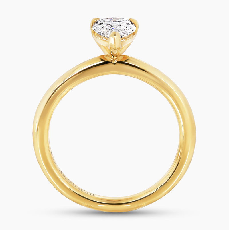 18ct yellow gold 1.09ct pear shaped diamond solitaire ring in a three claw setting side profile