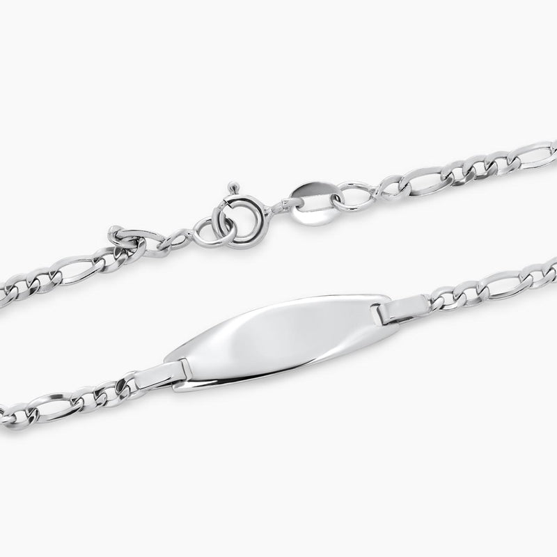 18ct white gold 1+3 Figaro link 14.5cm baby ID bracelet