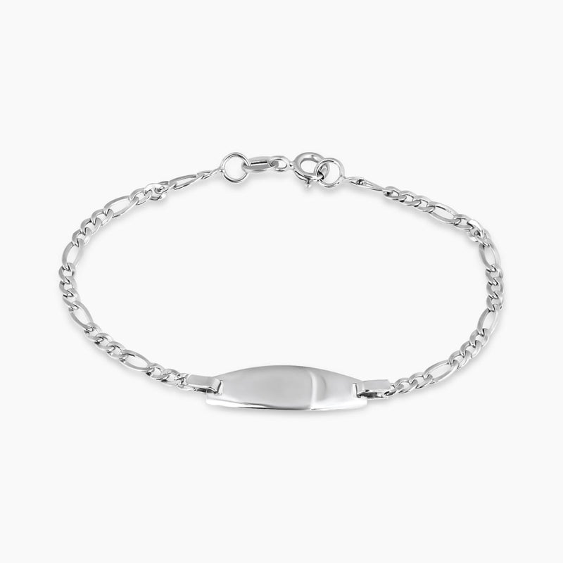 18ct white gold 1+3 Figaro link 14.5cm baby ID bracelet