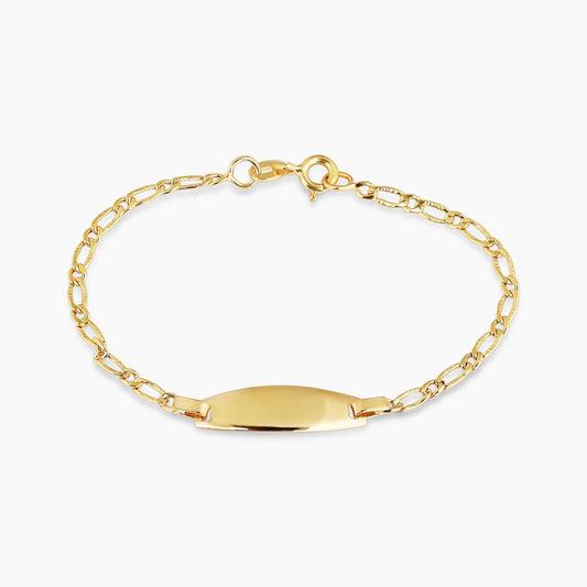 18ct yellow gold baby ID Figaro link bracelet 14cm