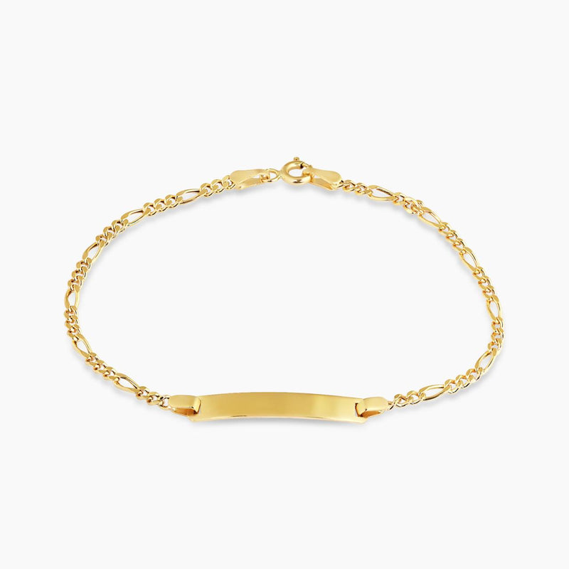 18ct yellow gold diamond cut Figaro 1+3 link ID bracelet 16cm