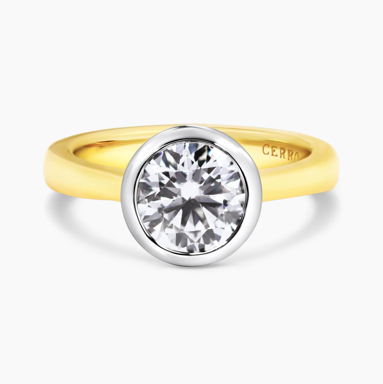 18ct yellow and white gold  1.70ct round brilliant cut laboratory grown diamond bezel set ring