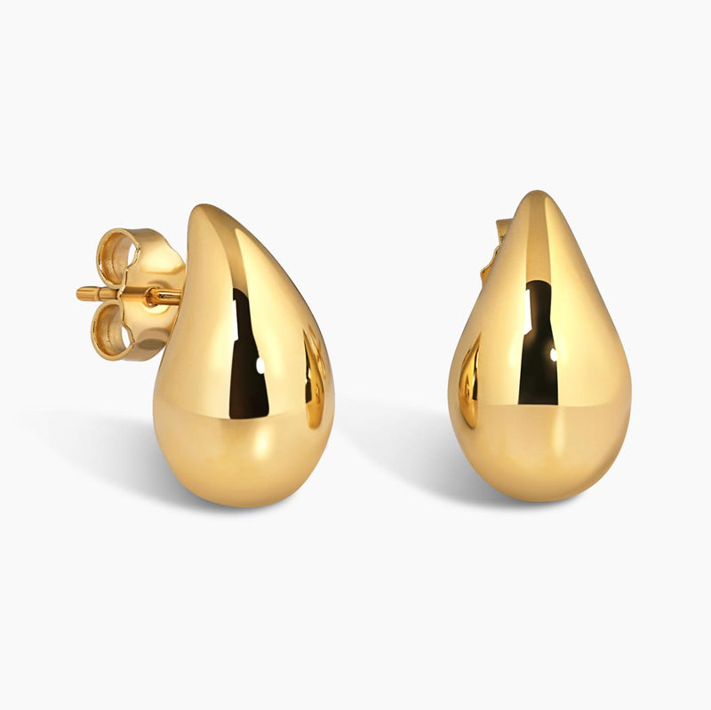 18ct yellow gold hollow tear drop stud earrings