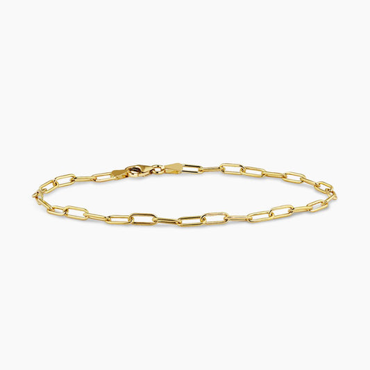 18ct yellow gold 19cm paperclip link bracelet with lobster clasp