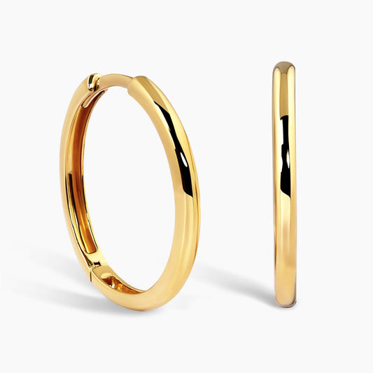 18ct yellow gold 16mm sleeper hinged hoop earrings