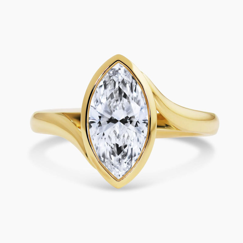 18ct yellow gold 1.75ct marquise cut LAB Grown Diamond solitaire engagement ring in a bezel setting