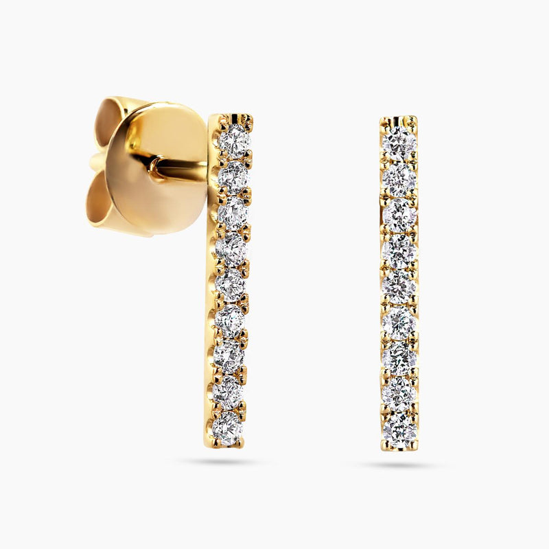 18ct yellow gold round brilliant cut diamond bar stud earrings