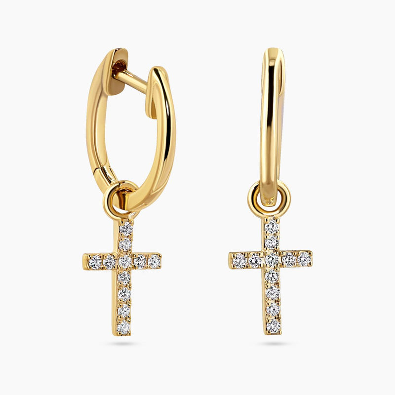 18ct yellow gold hoop earrings with diamond set crosses