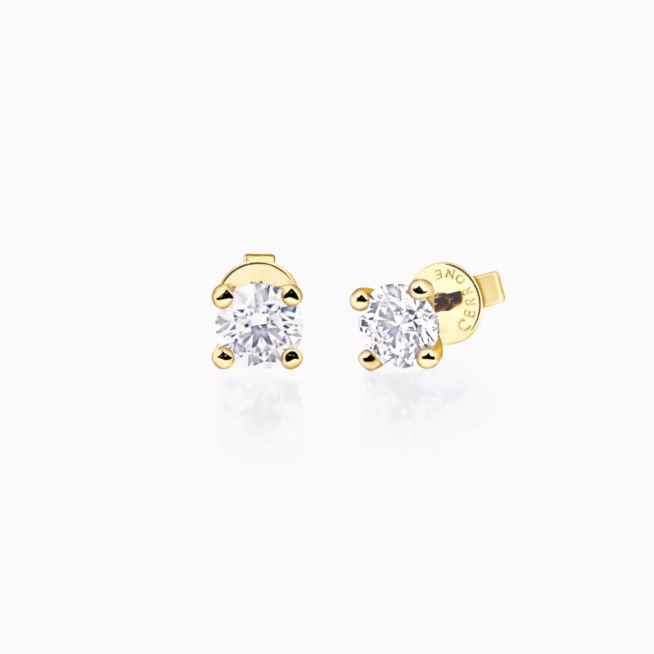 18ct yellow gold round brilliant cut diamond solitaire stud earrings in a four claw setting