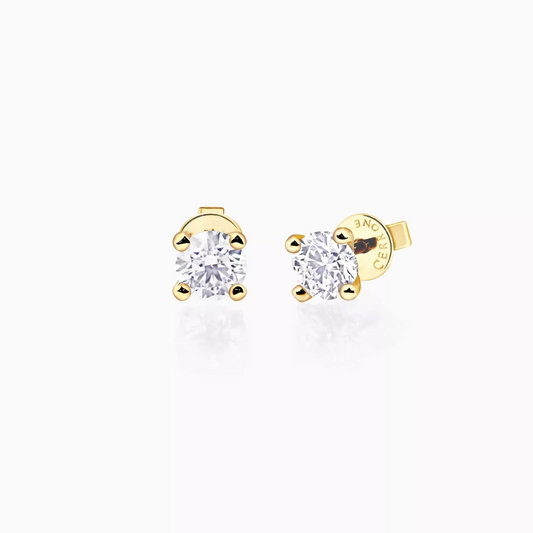 18ct yellow gold  2=0.10ct FG SI round brilliant cut diamond solitaire stud earrings in a four claw setting
