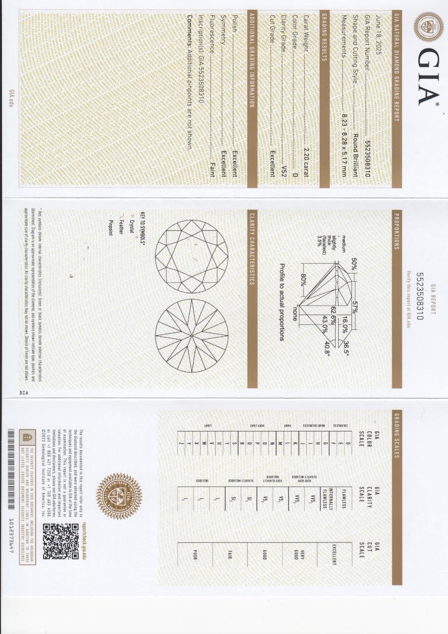 Platinum 2.20ct round brilliant cut diamond four claw solitaire ring