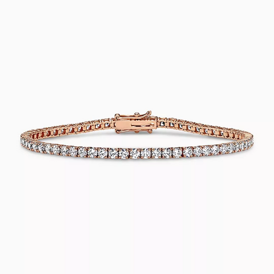 18ct rose gold LAB Grown 45=9.57ct DEF VVS1 round brilliant cut Diamond tennis bracelet in a four claw setting