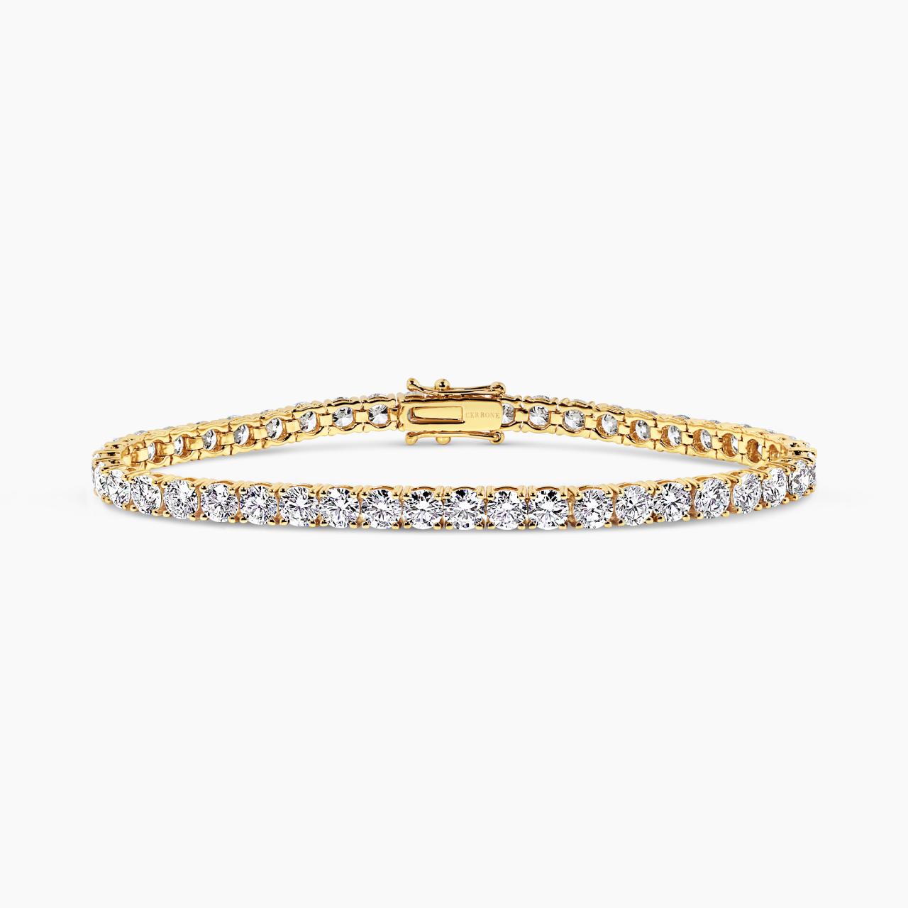 18ct yellow gold  62=2.75ct E/F VVS round brilliant cut laboratory grown diamonds tennis bracelet in a four claw setting