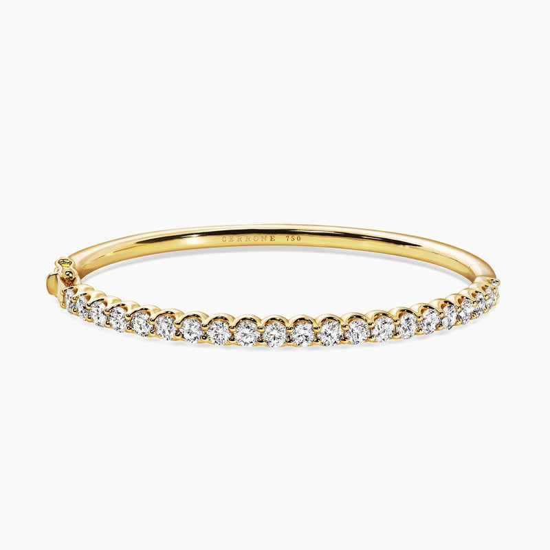 18ct yellow gold round brilliant cut diamonds hinged bangle
