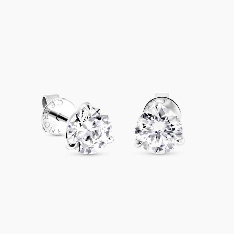 18ct white gold round brilliant cut diamond stud earrings in a three claw setting