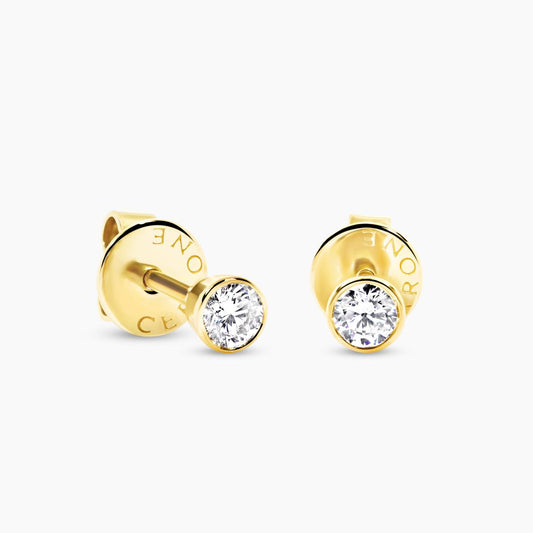 18ct yellow gold 2=0.21ct round brilliant cut diamond stud earrings in a bezel setting