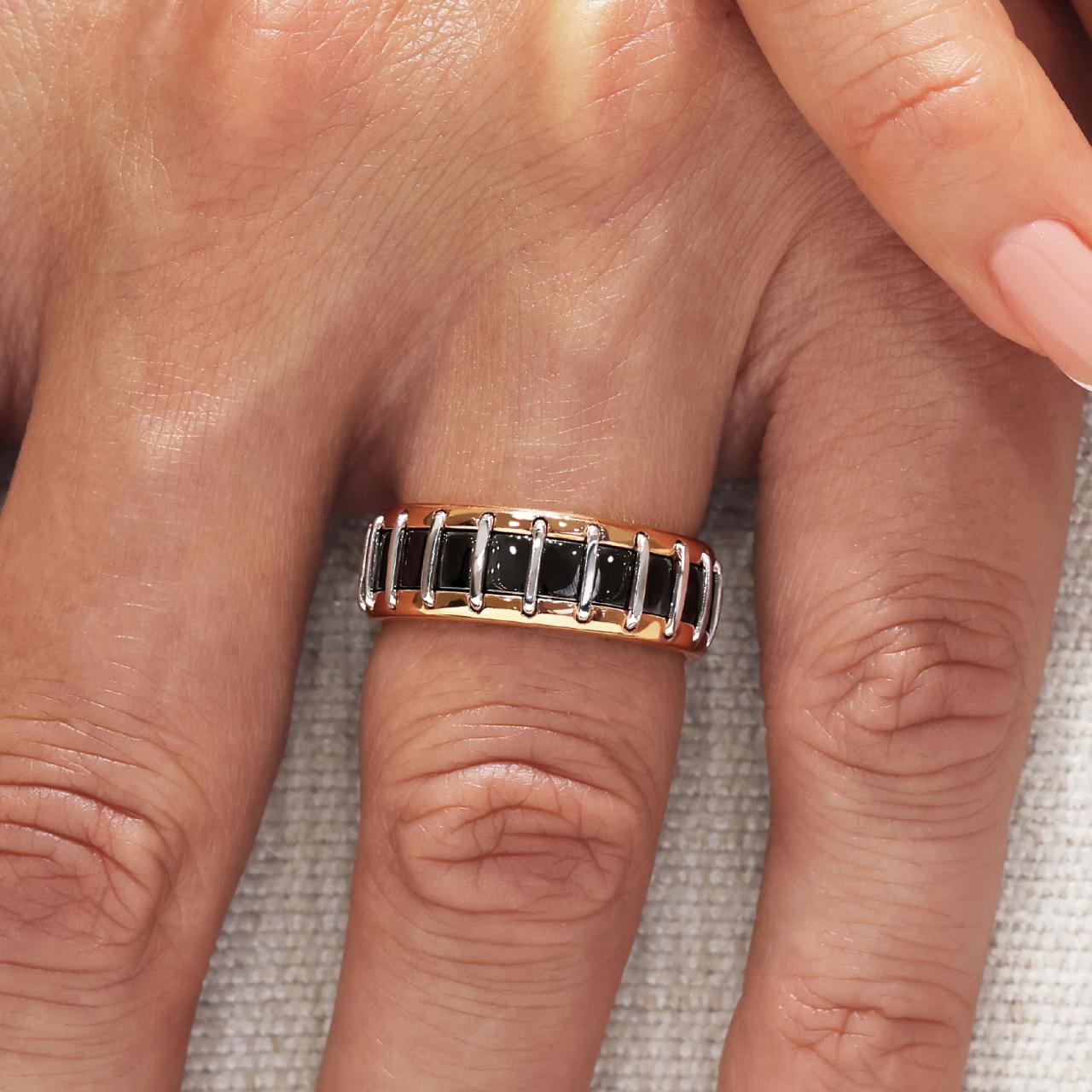 18ct white and rose gold black rhodiumed mens ring
