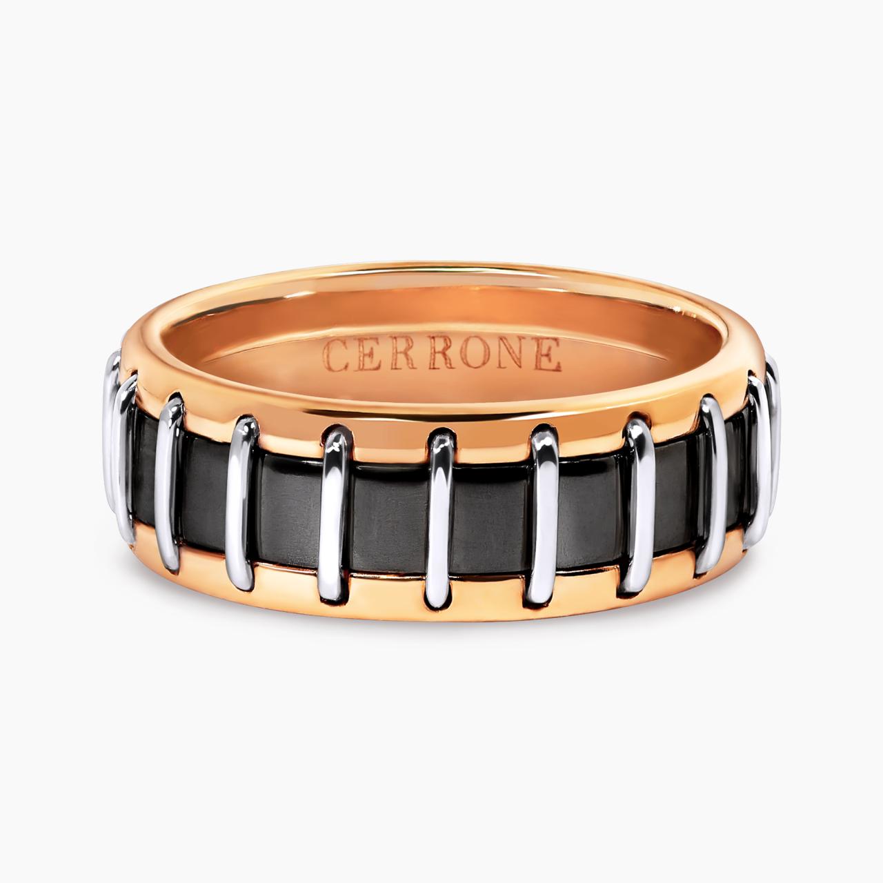 18ct white and rose gold black rhodiumed mens ring