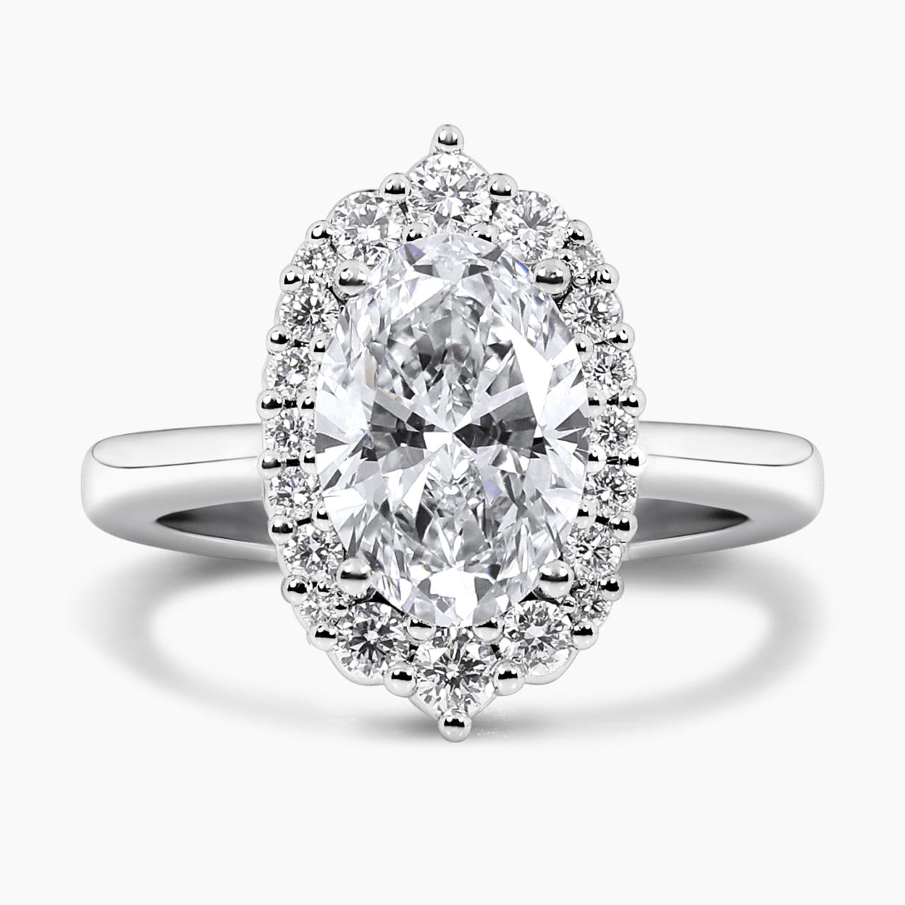 18ct white gold 2.00ct oval cut lab grown diamond halo ring