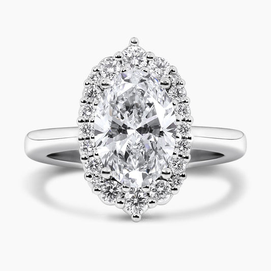 18ct white gold 2.00ct oval cut lab grown diamond halo ring