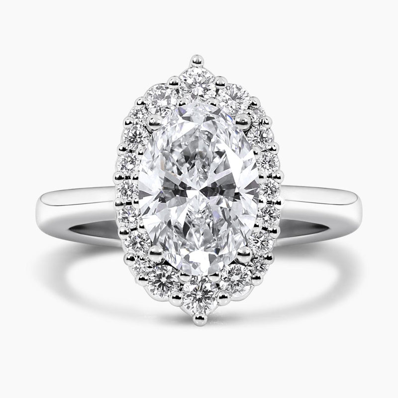 18ct white gold 2.00ct oval cut lab grown diamond halo ring
