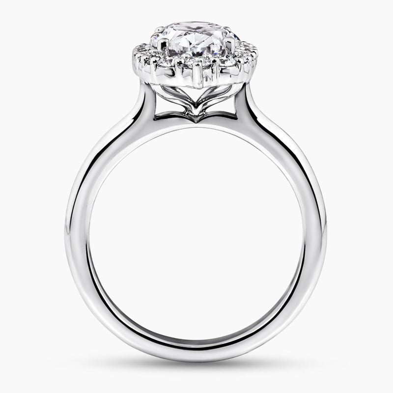 18ct white gold 2.00ct oval cut lab grown diamond halo ring side profile