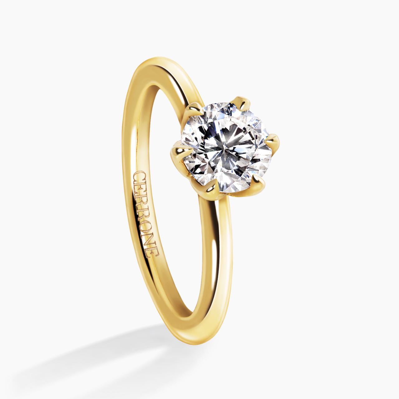 FLORENCE 18ct yellow gold 1.00ct round brilliant cut diamond six claw solitaire engagement ring side view