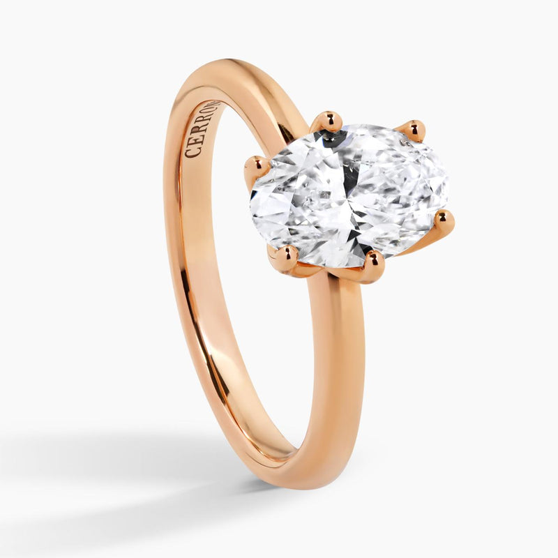 18ct rose gold oval cut LAB Grown diamond solitaire ring in a six claw setting