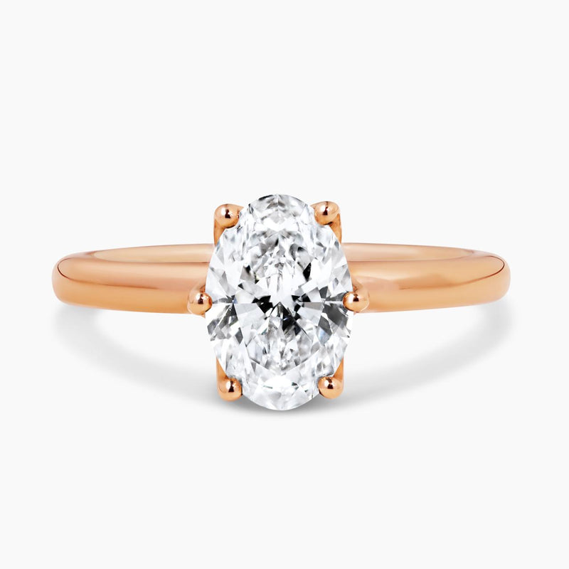 18ct rose gold oval cut LAB Grown diamond solitaire ring in a six claw setting