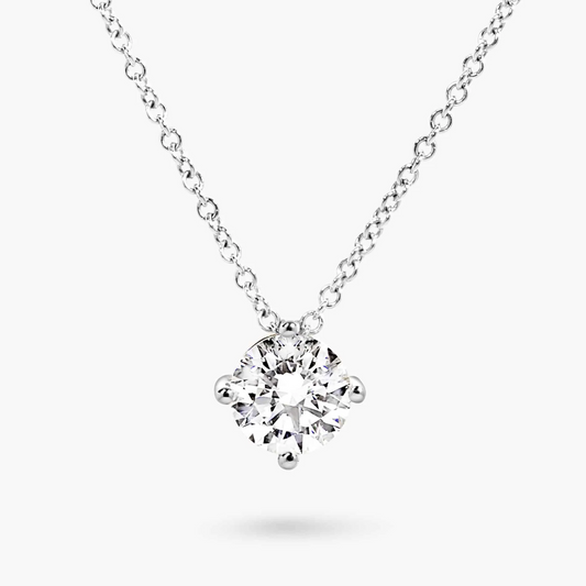 18ct white gold 1.55ct E VVS2 round brilliant cut LAB Grown diamond slider necklace in a four claw setting