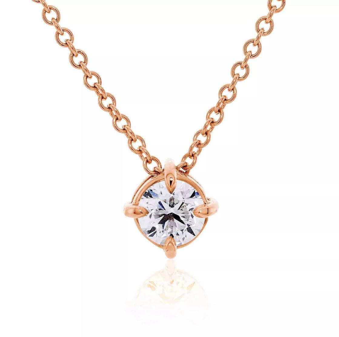 18ct rose gold 0.43ct round diamond necklace in a four claw setting