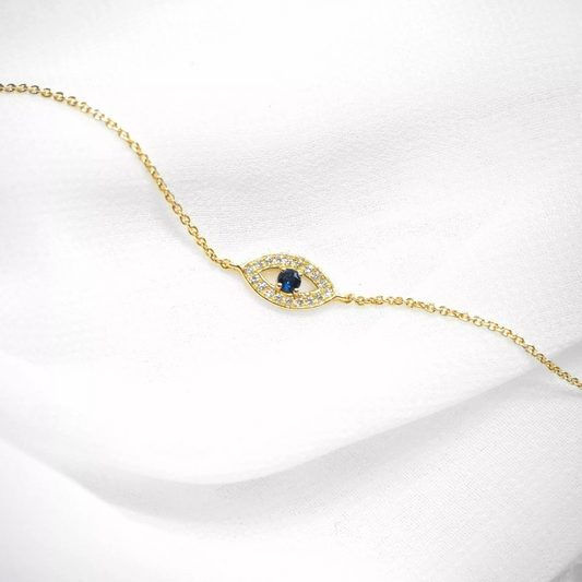 18ct yellow gold sapphire and diamond evil eye bracelet