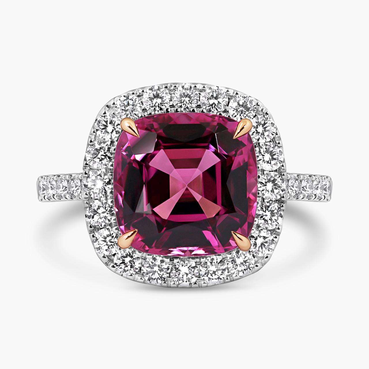 18ct white and rose gold 4.80ct cushion garnet and diamond ring