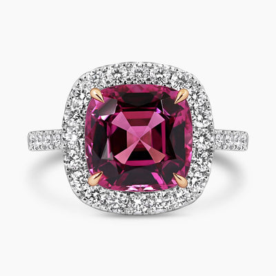 18ct white and rose gold cushion garnet and diamond ring