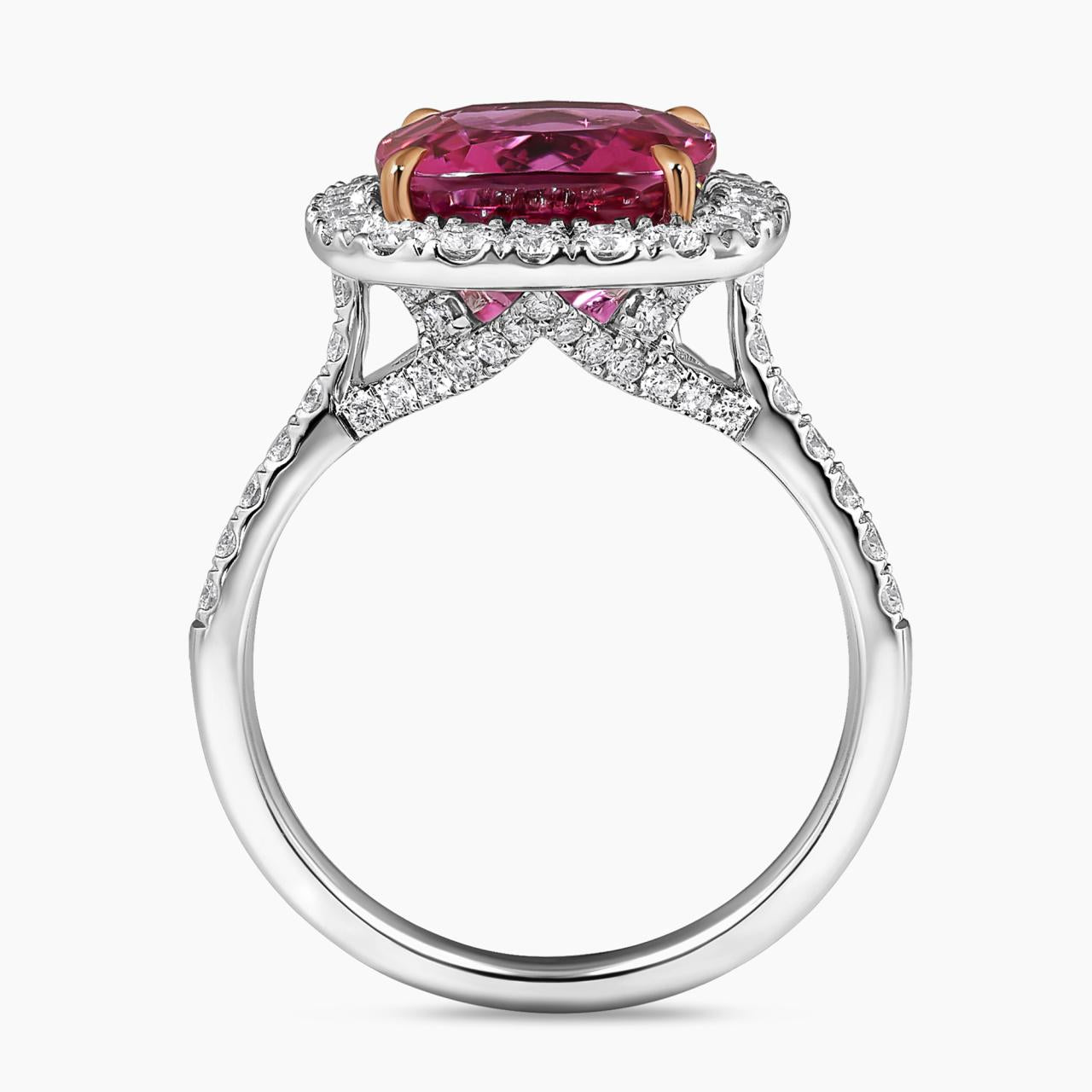 18ct white and rose gold 4.80ct cushion garnet and diamond ring