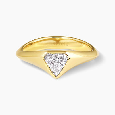 18ct yellow gold trilliant cut diamond ring in a bezel setting