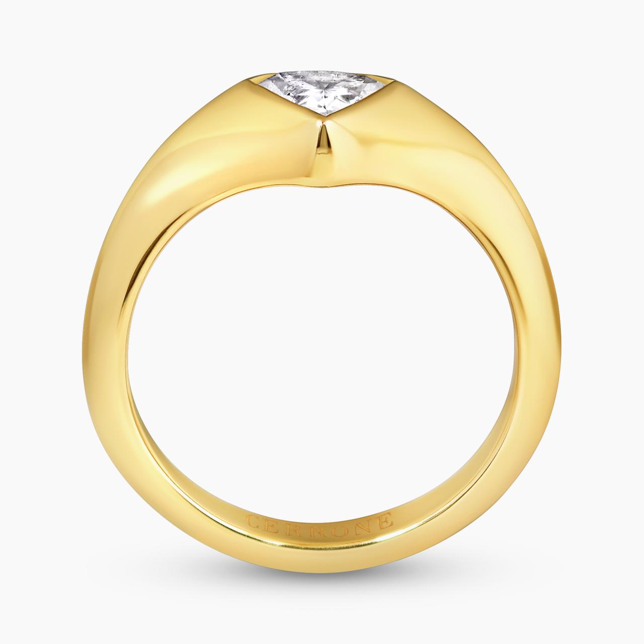 18ct yellow gold 0.55ct H SI trilliant cut diamond ring in a bezel setting