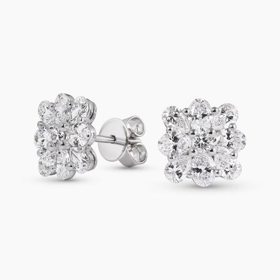 18ct white gold pear oval and round cut diamonds cluster stud earrings