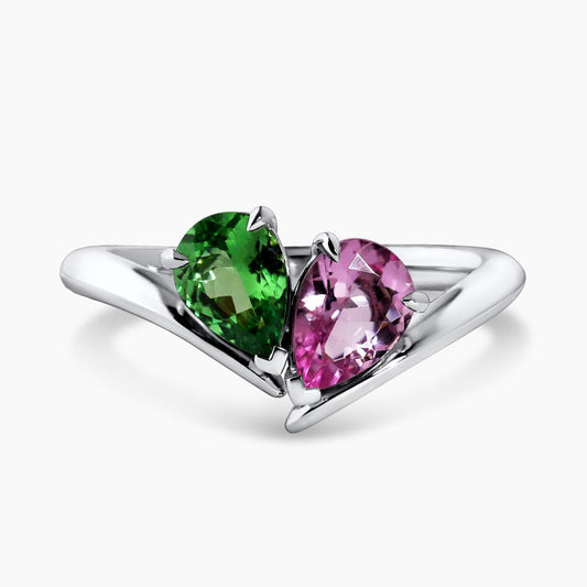 18ct white gold pear shaped garnet and morganite ring