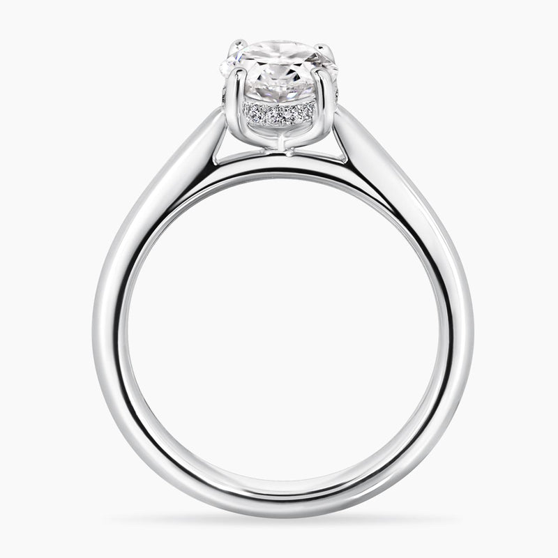 18ct white gold oval LAB Grown diamond ring with hidden halo side profile