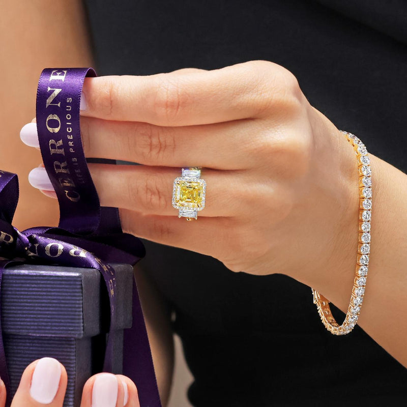 18ct yellow gold 45=10.06ct RBC Diamond Tennis Bracelet on wrist