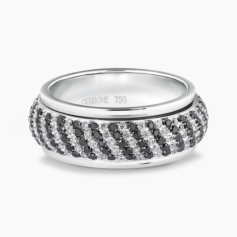 18ct White Gold black and white Diamonds Spinner Mens Ring