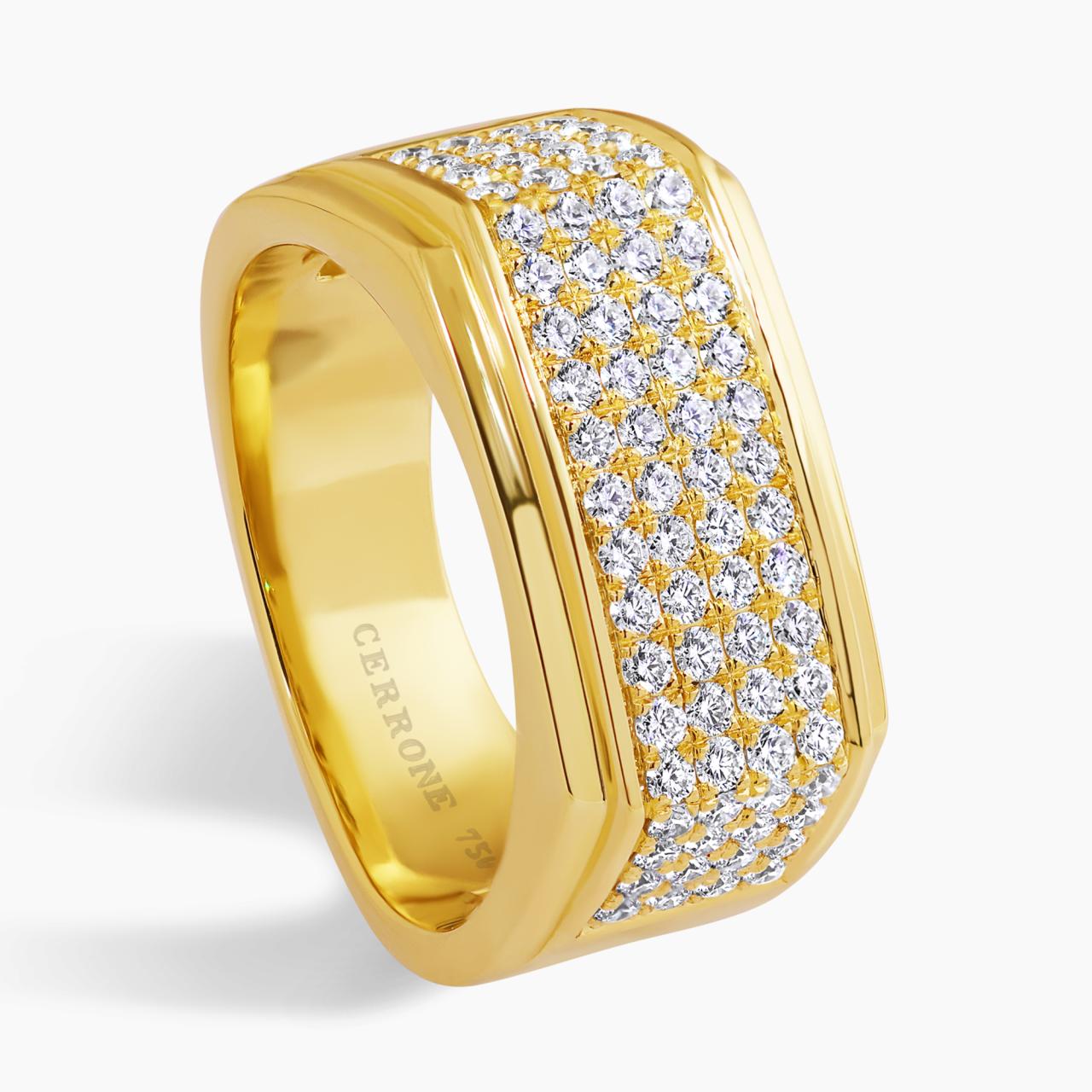 18ct yellow gold round brilliant cut pave diamonds mens ring