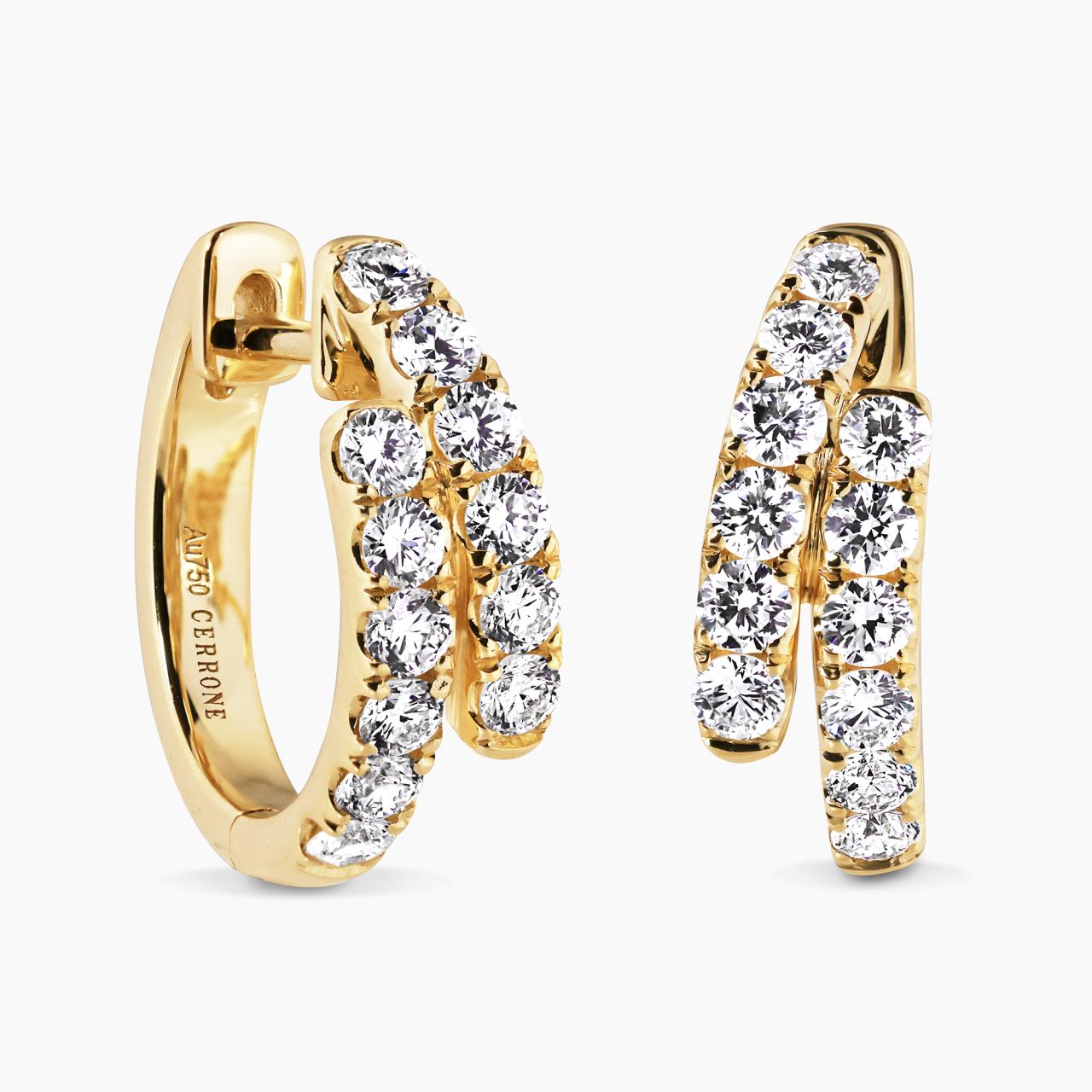 18ct yellow gold diamond claw set small hoop earrings