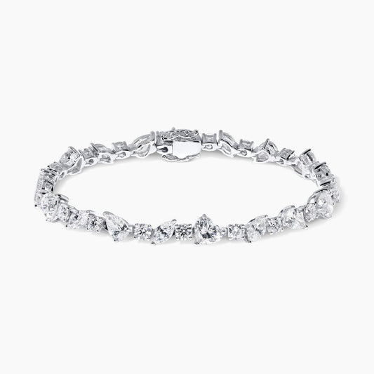 18ct white gold heart, marquise, pear and round brilliant cut natural diamond tennis bracelet